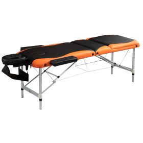 Portable Luxury: 73" 3 Section Foldable Salon Bed, Facial Couch in Black Orange for Spa Therapy Equipment Portable Luxury: 73" 3 Section Foldable Salon Bed, Facial Couch in Black Orange for Spa Therapy Equipment